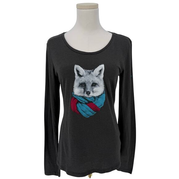 Columbia Sportswear Graphic T-Shirt Fox in Scarf Holiday Festive Winter Womens S - Picture 1 of 7